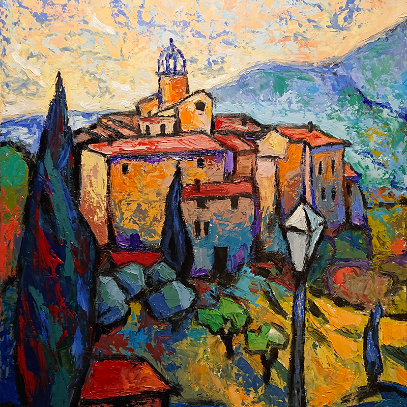 Peinture du village de Venterol (Drôme), par Daniel Lacombe